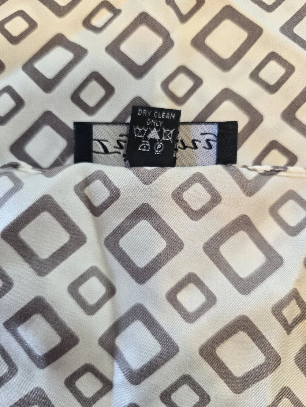 Tiffany Italian Silk Gray White Abstract Print Oblong Scarf